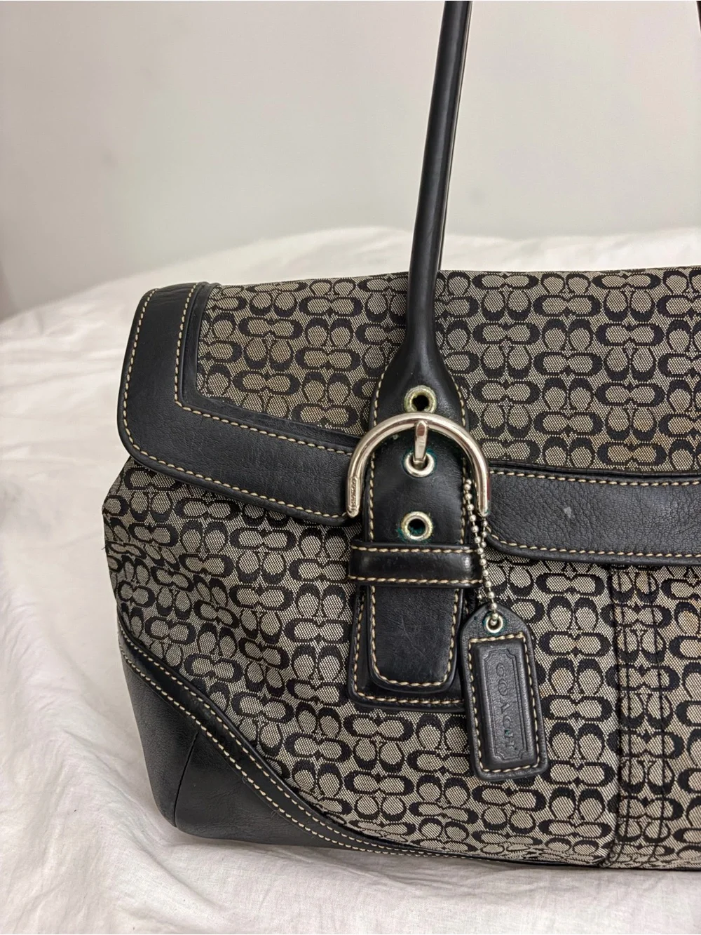 Coach Brown Monogram Shoulder Bag with Black Trim